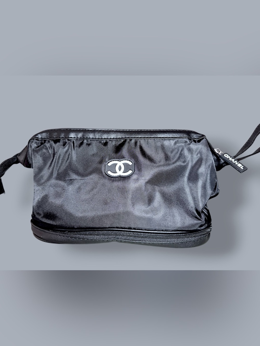 Chanel Beauté GWP Black Double-Zip Cosmetic Pouch with Wrist Strap